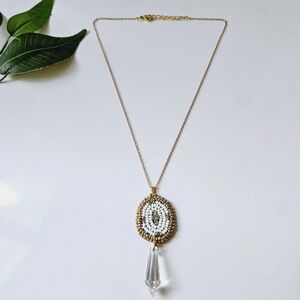 2/$27 | White + Crystal Beaded Indigenous Necklace | Handmade Jewelry